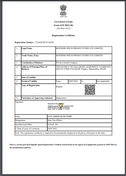 GST Certificate Maharashtra