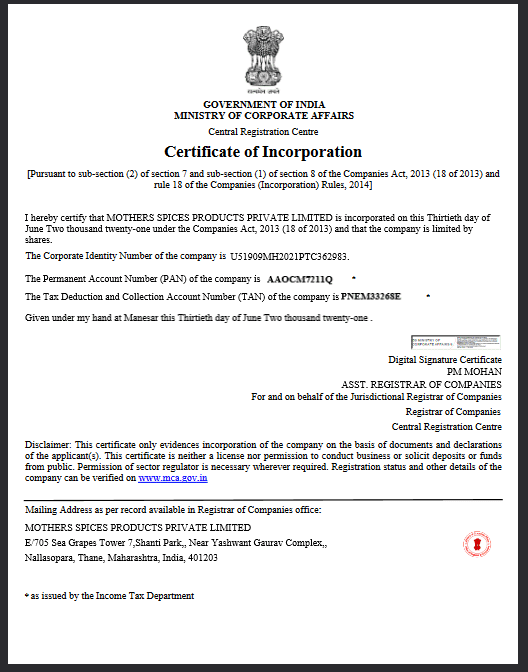 Certificate of Incorporation
